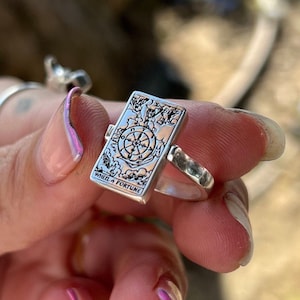 Rider Waite tarotspel Dubbelzijdig Rad van fortuin X The Sun tarotkaarten 925 sterlingzilveren unisex flip-ring