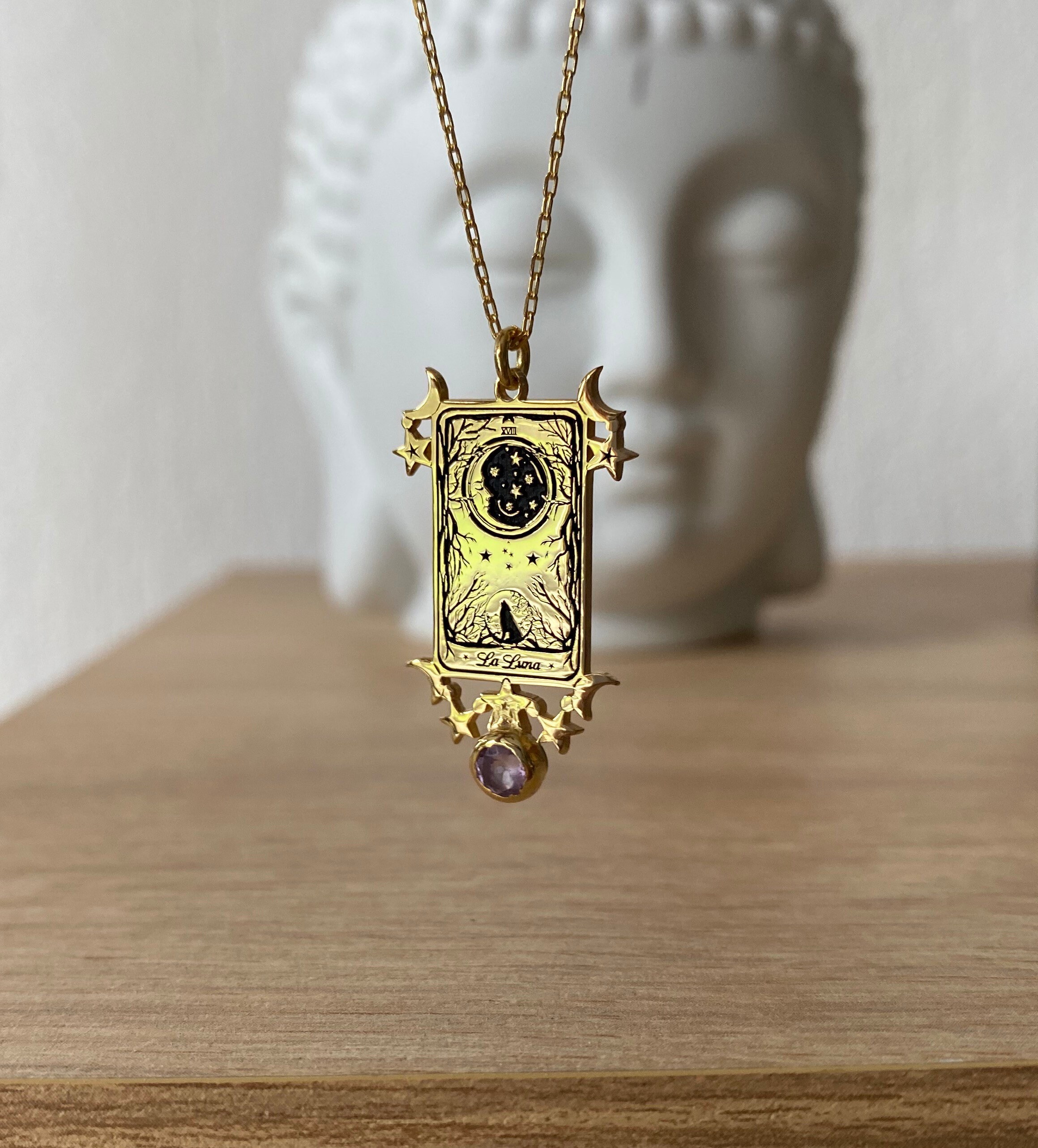 Tiny La luna ( Linerworks design) with amethyst stone 925 silver necklace
