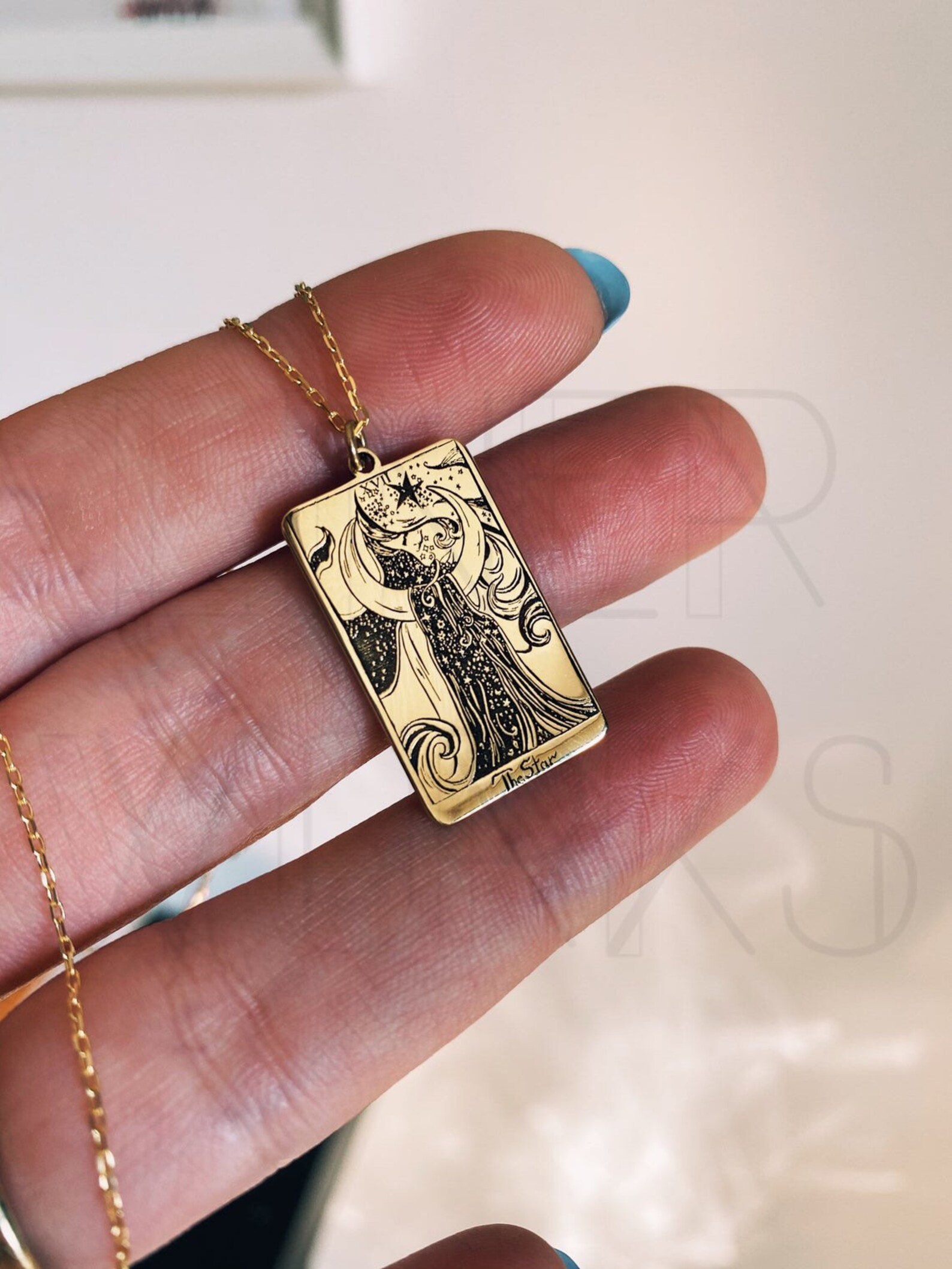 Star tarot card 14k solid gold necklace Linerworks series Etsy