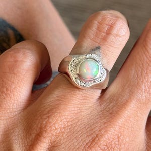 Sterling Silver Opal Signet Ring | Handmade Statement Jewelry