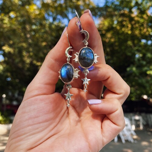 Labradorite Stars shops & Celestial 925 sterling silver earrings