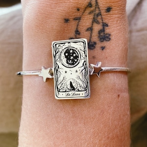 Bracelet carte de tarot, La Luna LW design spécial carte de tarot bracelet manchette en argent 925