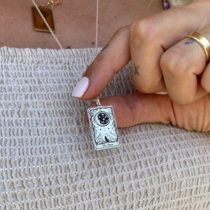 La luna X Sonne Doppelseitige Tarotkarte 925 Sterlingsilber Halskette