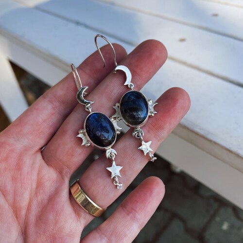 Labradorite Stars shops & Celestial 925 sterling silver earrings