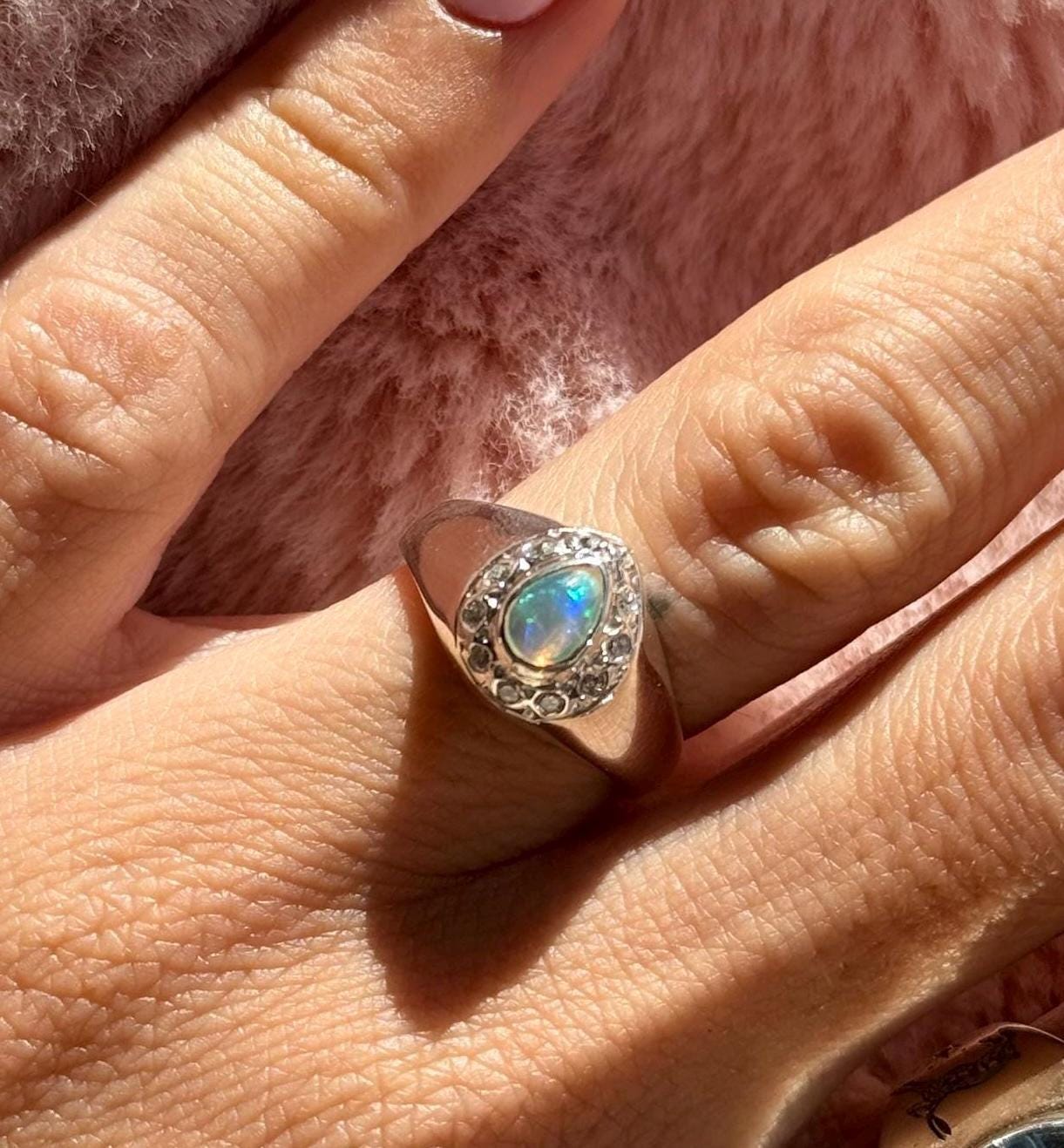ハンドメイドペアオパールスターリングシルバーシグネットリング - CZ