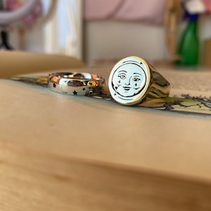 Vollmond Gesicht Siegelring 925 Sterling Silber Ring