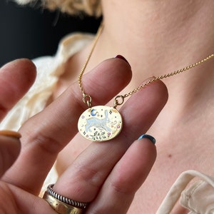 Floral Rabbit 925 Sterling Silver Necklace: Colorized Oval Pendant