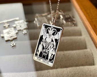 Sterling Silver Devil Tarot Card Necklace - Rider Waite Pendant