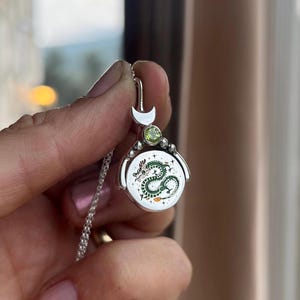 Dragon & Moon Peridot Sterling Silver Flip Pendant Necklace
