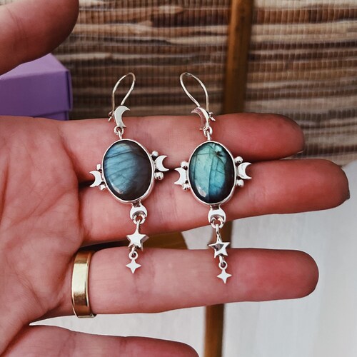 Labradorite Stars shops & Celestial 925 sterling silver earrings