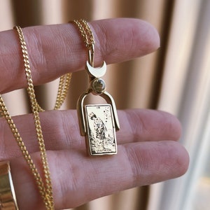 Rider waite tarotdeck Dubbelzijdig Strength and The Empress tarotkaartketting met edelsteen 925 sterlingzilver cadeau voor haar