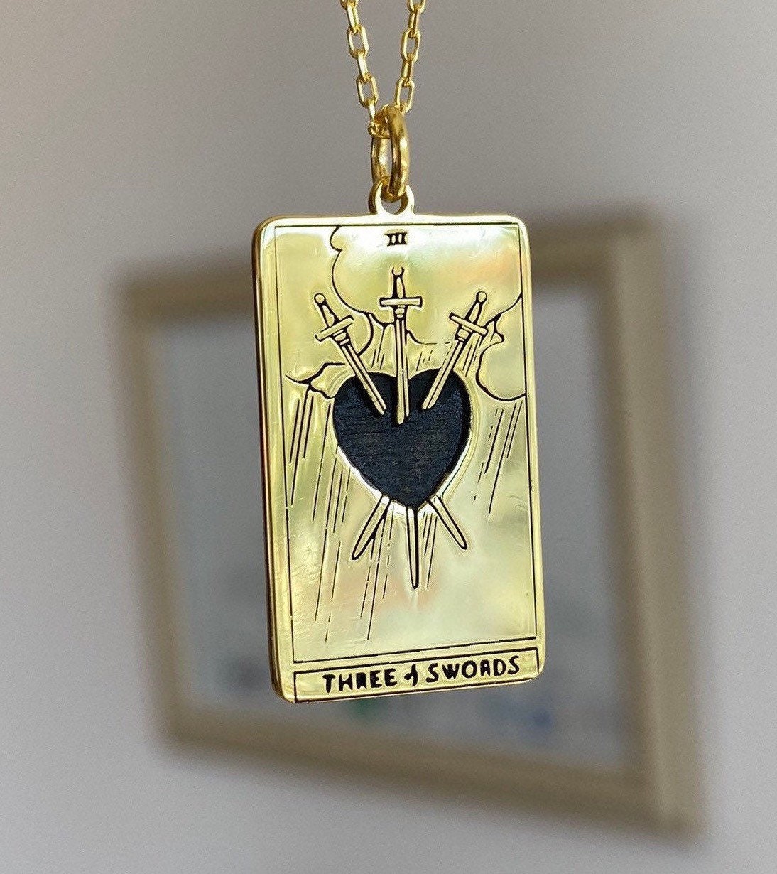 Tarot Card Necklace Three of Swords 