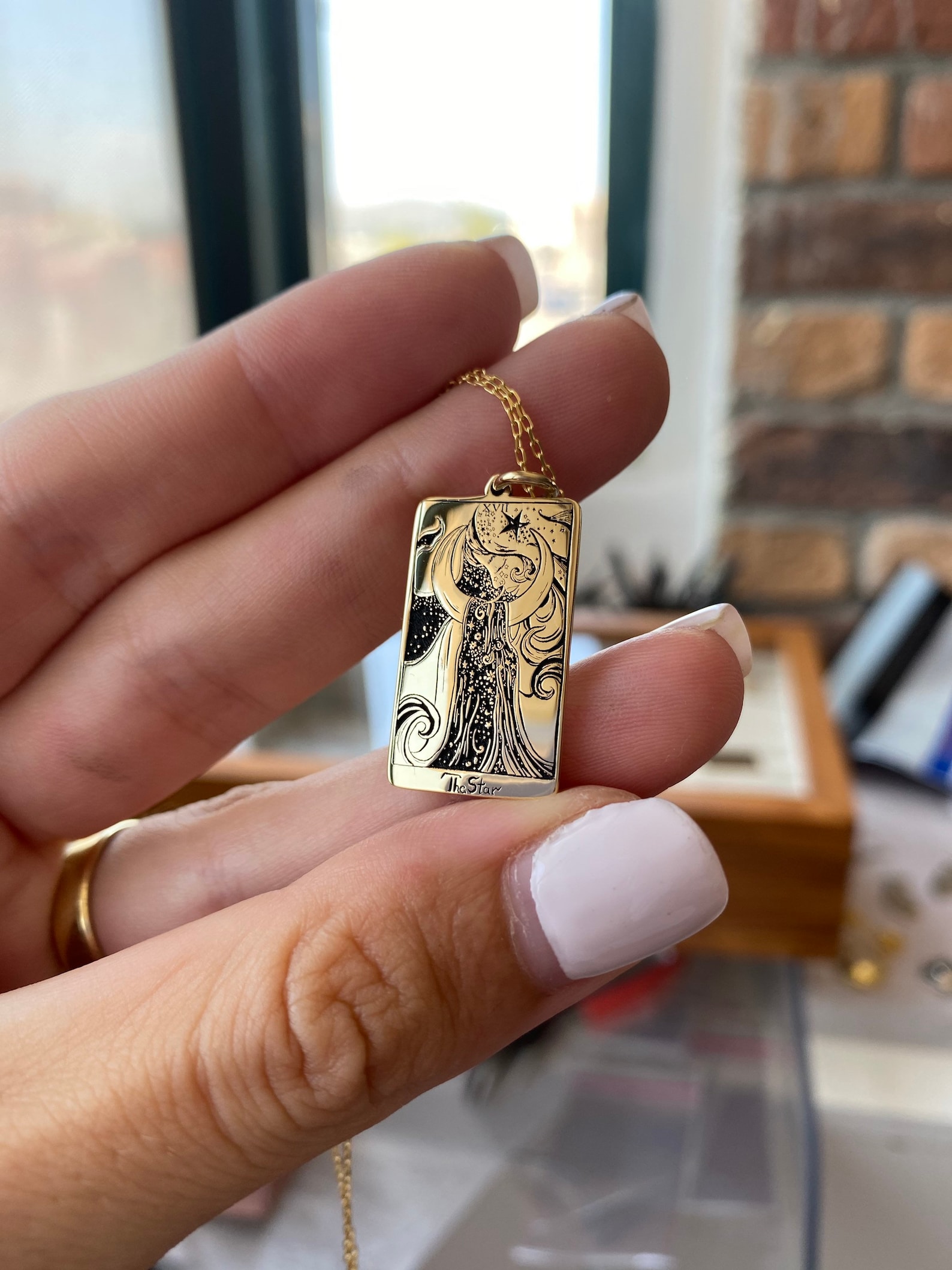 Star tarot card 14k solid gold necklace Linerworks series Etsy