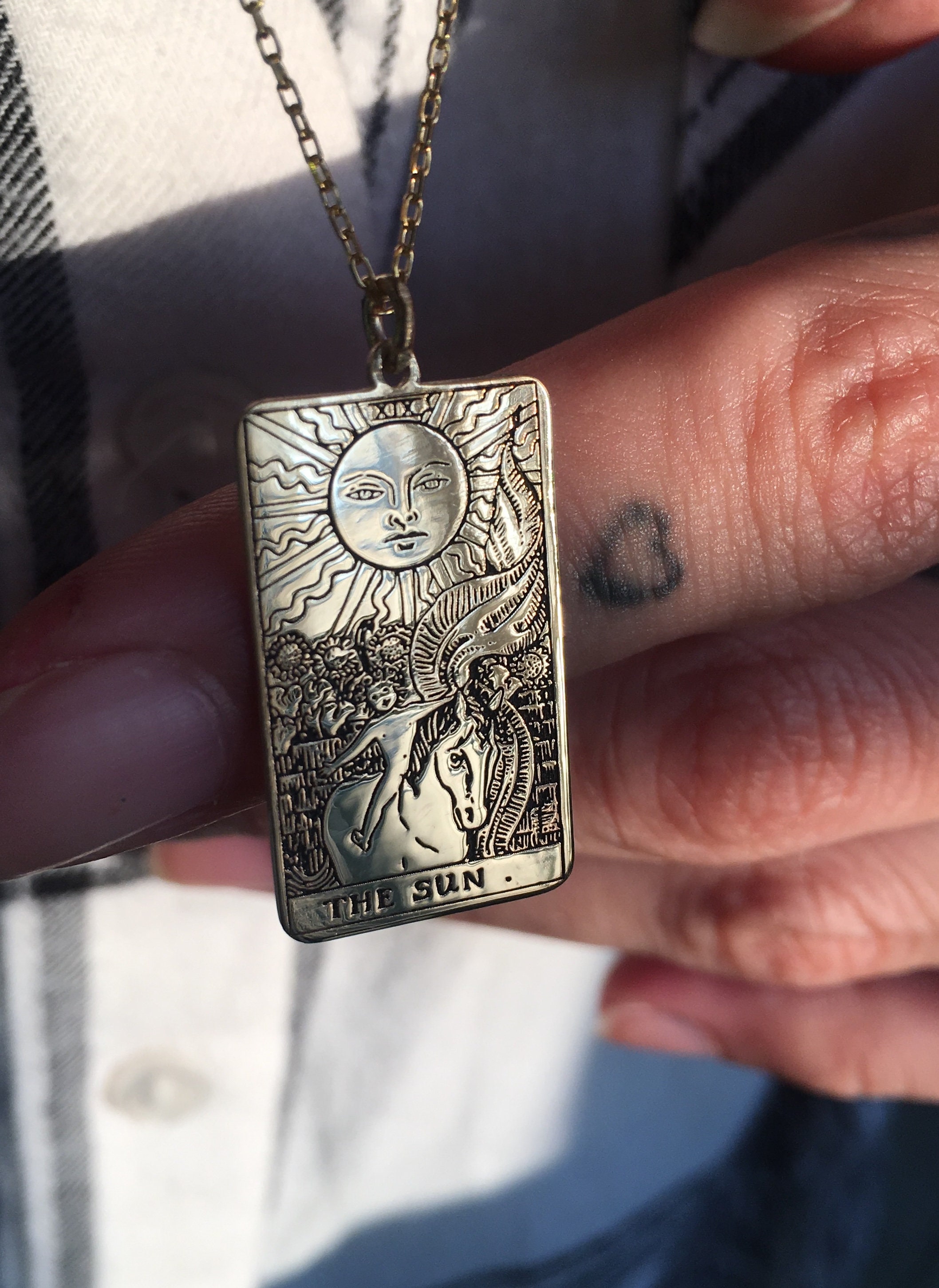 The Sun Tarot Card Silver Necklace | Etsy