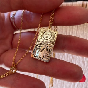 Tarotkaartketting, dubbelzijdige The Sun X The Strength-tarotkaart 925 massief zilveren ketting, rider waite tarotkaarthanger