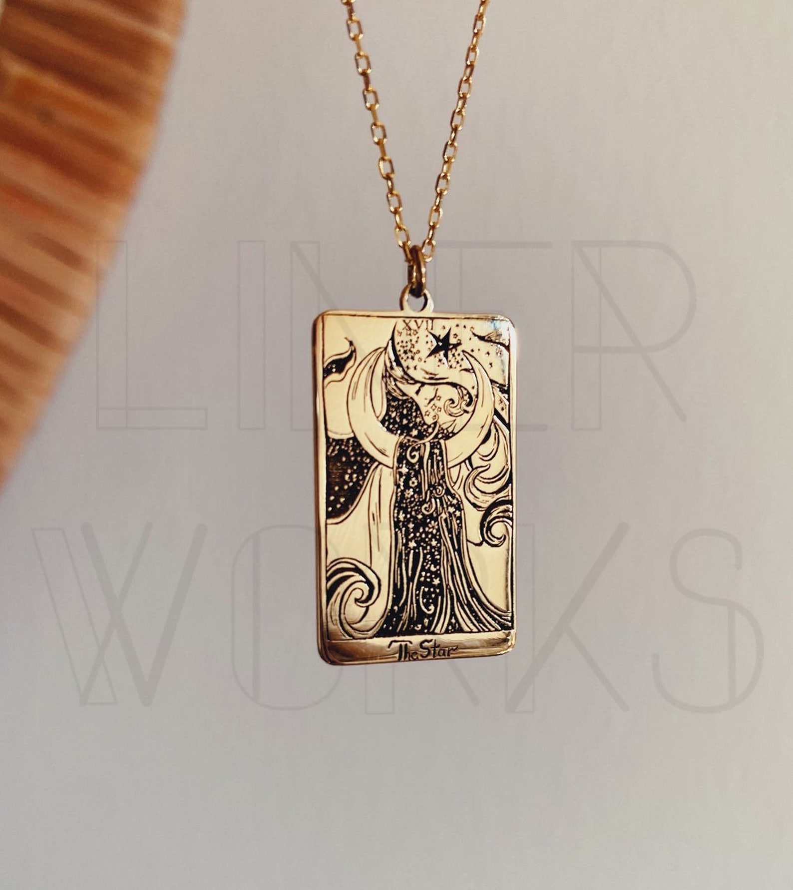 Star tarot card 14k solid gold necklace Linerworks series Etsy
