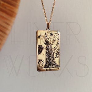 14k solid Gold tarot necklace , Star tarot card 14k solid gold necklace , Linerworks special illustration series