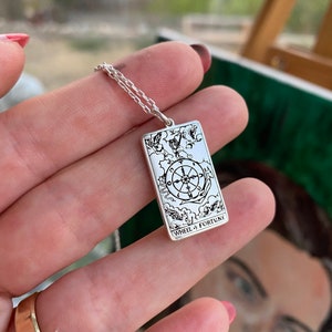 Doppelseitige Halskette Glücksrad X Die Stärke Tarotkarte 925 Silber