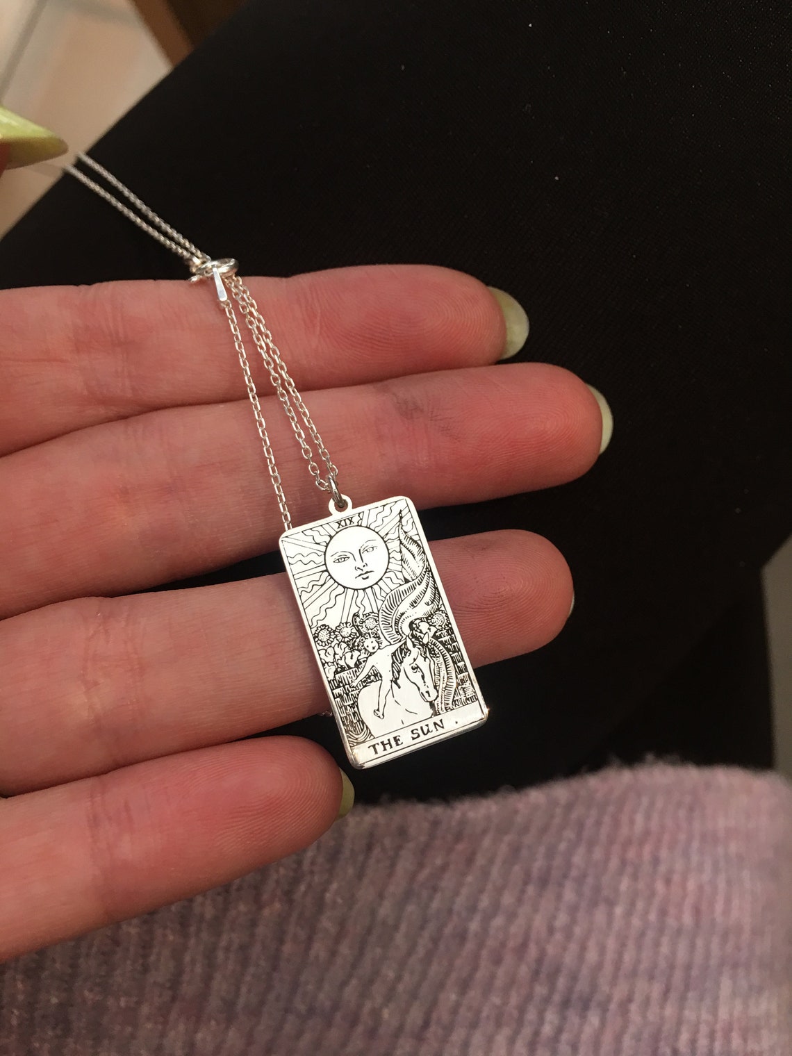 The Sun Tarot Card Silver Necklace | Etsy