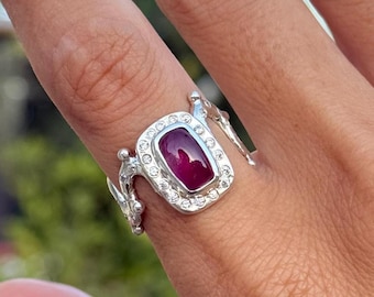 Pink Tourmaline Sterling Silver Ring, Art Nouveau Moissanite Halo, Organic Sculptural Band