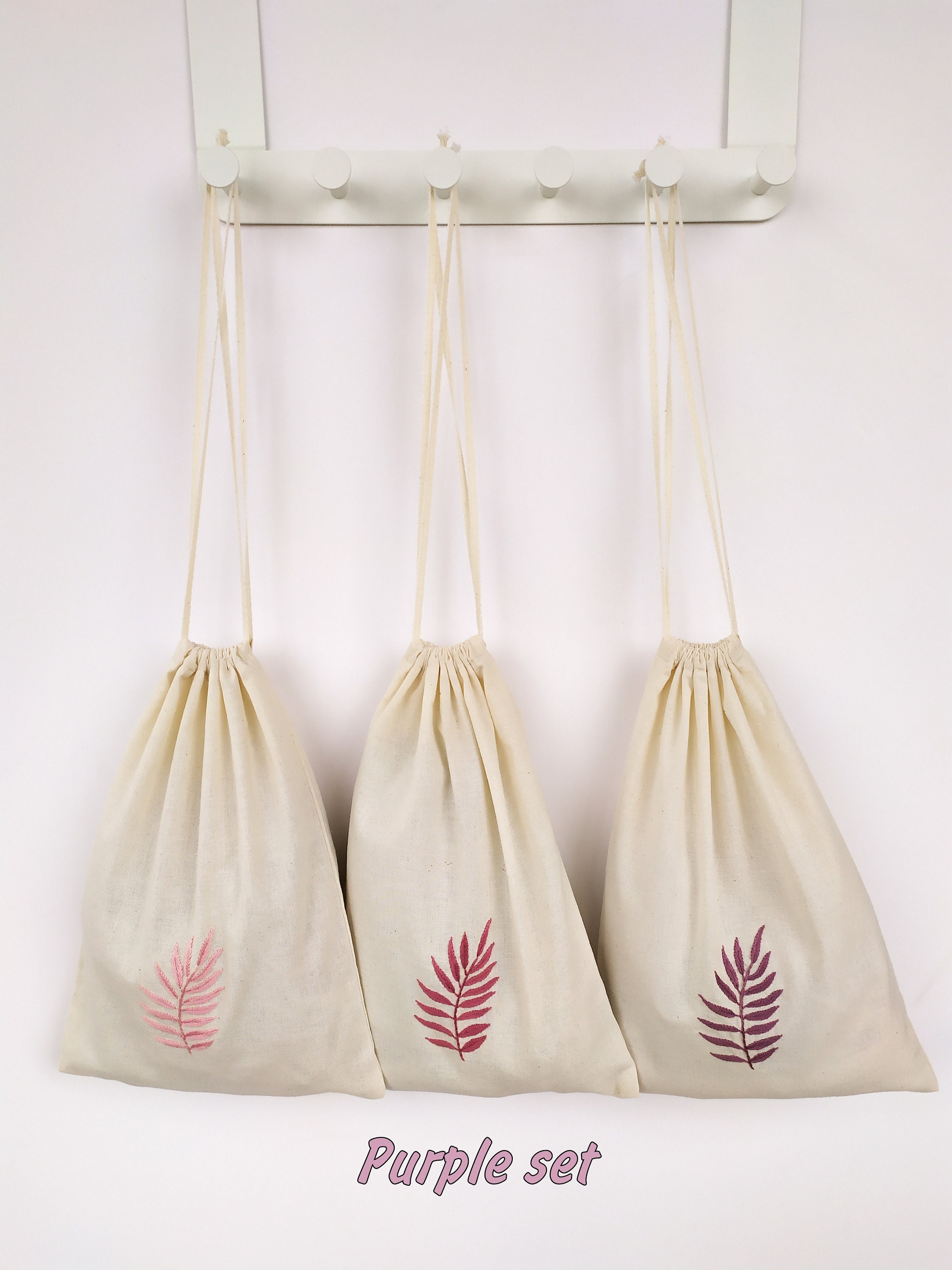 Set of 3 drawstring cotton bag 100 cotton reusable storage Etsy