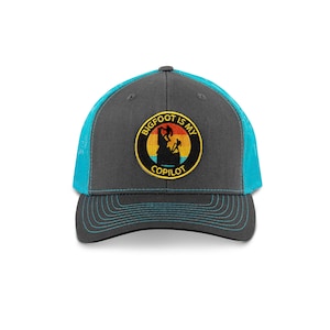 Bigfoot is my Copilot Embroidered Mesh Back Hat, Sasquatch Trucker Cap, Outdoor Humor Headwear, Richardson Hiking Hat, Trendy Idaho Ball Cap