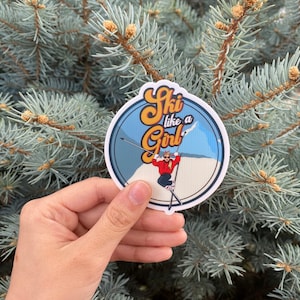 Retro Ski Like A Girl Sticker, Scrapbook Sticker, Vintage Car Window Decal, Ski Resort Sticker Decal, Ski Lover Gift, Waterproof Vinyl Decal
