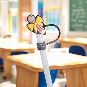Pencil Me In Bow Straw Topper | Coquette Teacher Gift | 10mm Silicone Straw Charm | Back to School Tumbler Accessory | Cute Cup Decor