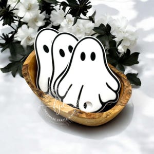 Classic Ghost Tumbler Name Plate | Silicone Tumbler Tag | Fits 40oz Stanley Style Tumblers | Halloween Cup Accessory