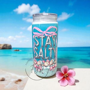 Stay Salty Acrylic Snow Globe Cup | 20oz | Soft Girl | Forever Young Designs | Ready to Ship Gifts | Summer Aesthetic | Beachy Coquette Bows