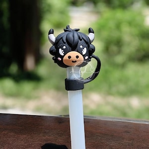 Bessie The Cow Straw Topper | Black or Brown Cow Tumbler Charm | Silicone Straw Buddy | Cute Farm Animal Straw Cover | Ready to Ship Gifts