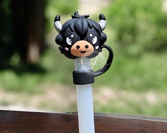Bessie The Cow Straw Topper | Black or Brown Cow Tumbler Charm | Silicone Straw Buddy | Cute Farm Animal Straw Cover | Ready to Ship Gifts