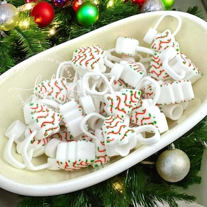 Christmas Tree Swirl Straw Topper | Holiday Silicone Straw Charm | Fits 10mm Straws | White or Pink Tree Design | READ DESCRIPTION