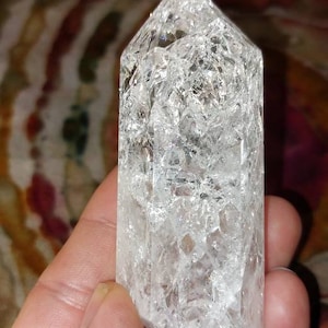 Thick Chunky Fire and Ice Tower Obelisk Small Tower, Crackle Quartz, Cracked Quartz, Clear Quartz, Quartz