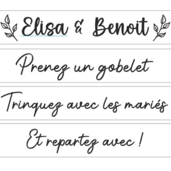 stickers étagère gobelets, Stickers texte mariage personnalisés, autocollant mariage, stickers personnalisés, stickers mariage