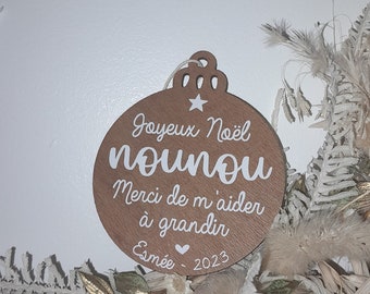 Boule joyeux Noël nounou, boule Noël, boule Noël personnalisée, joyeux Noël nounou, cadeau nounou, boule nounou, boule mamie, Noël