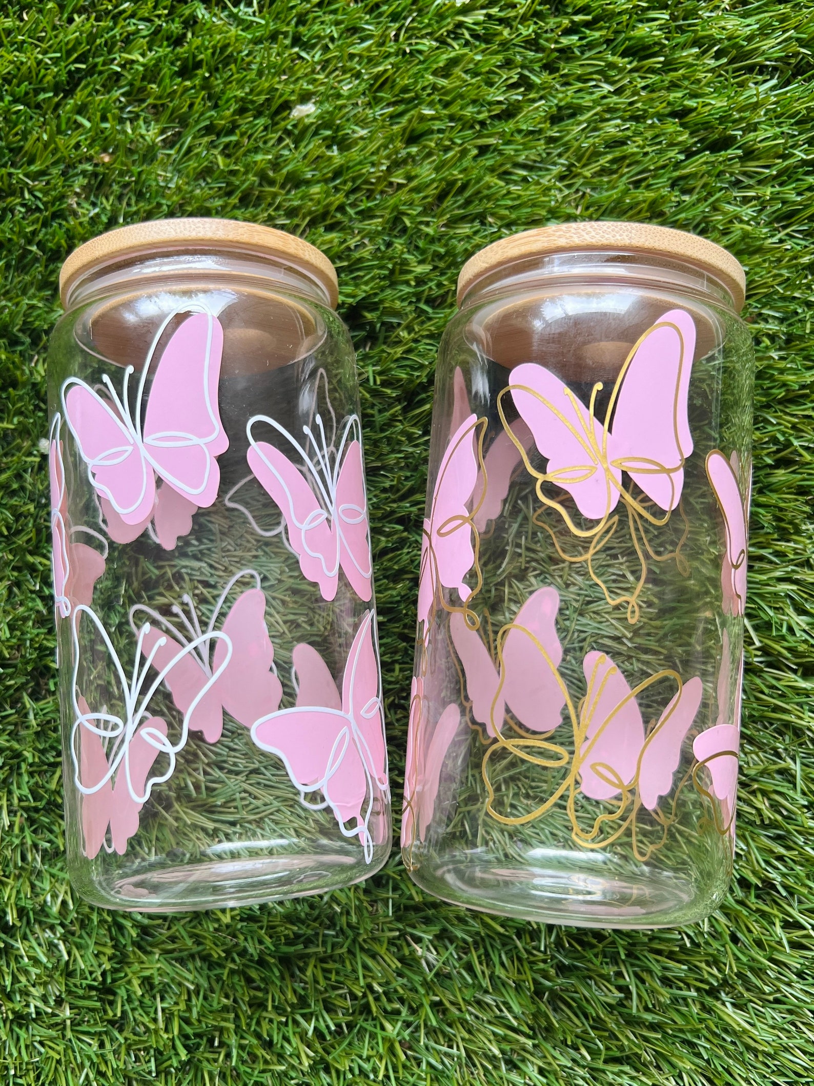 Butterfly Iced Coffee Glass Cup Boho Butterflies Glass Can Etsy