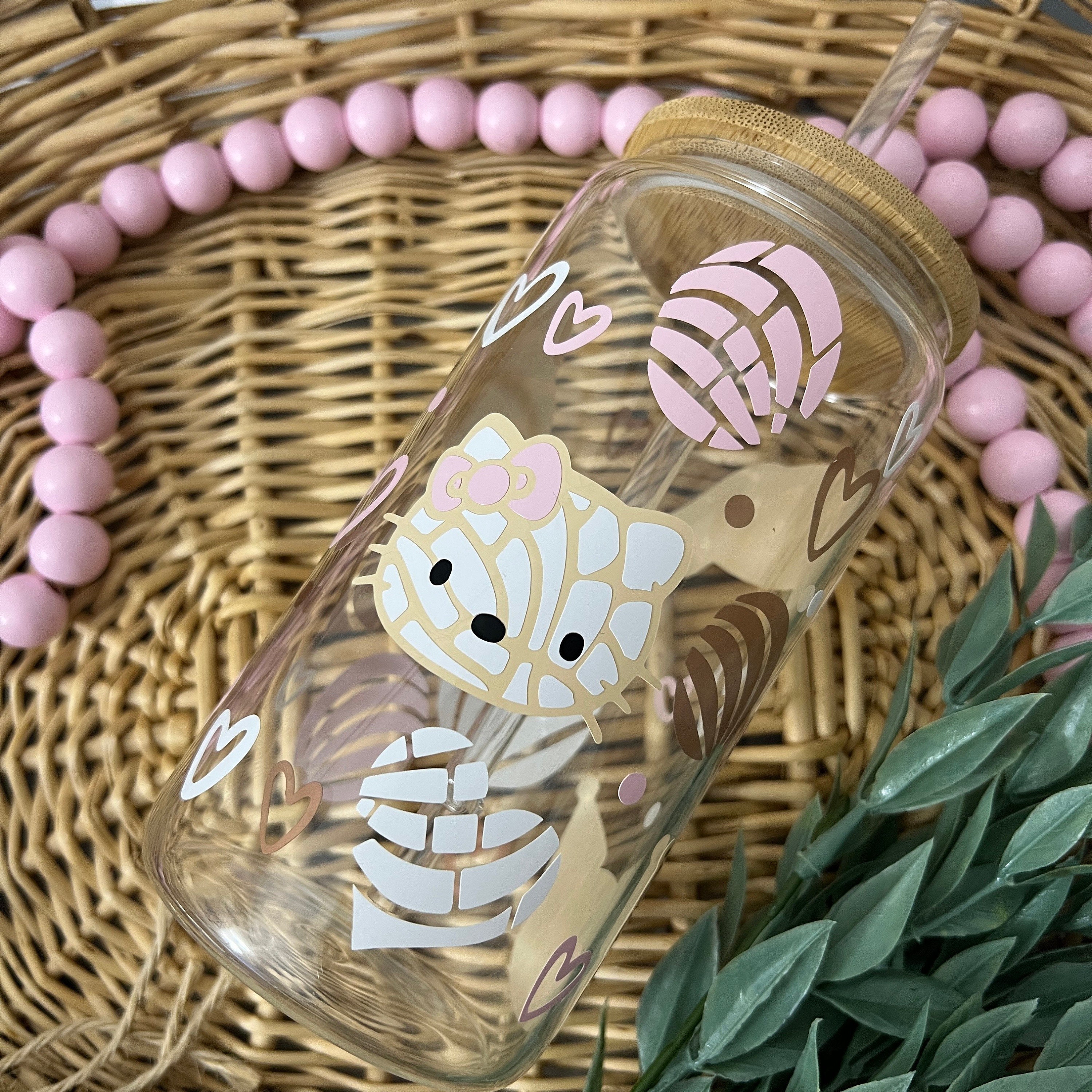 Iced Coffee Glass With Lid Kawaii Cat Hearts Kitty Beer Can Glass Kawaii  Glass Can With Lid and Straw Cute Coffee Cup Gift for Her 
