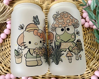 Cottagecore Cat Glass Cup | Kawaii Kitty Anime Glass Tumbler