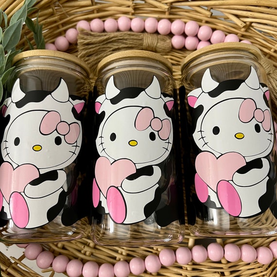 Kitty and Friends Stainless Steel Tumbler Cute Pink Girly Tumbler Cup  Kawaii Cat Bunny and Frog Gift for Her Friend Sister Valentine 