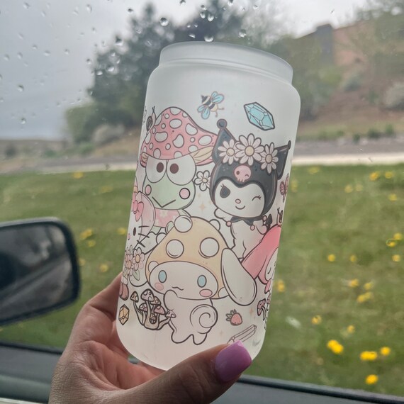 Cat and Friends Iced Coffee Glass Cup Kitty Beer Can Glass Kawaii Glass Can  With Lid and Straw Cute Coffee Cup for Women Friends Mom 