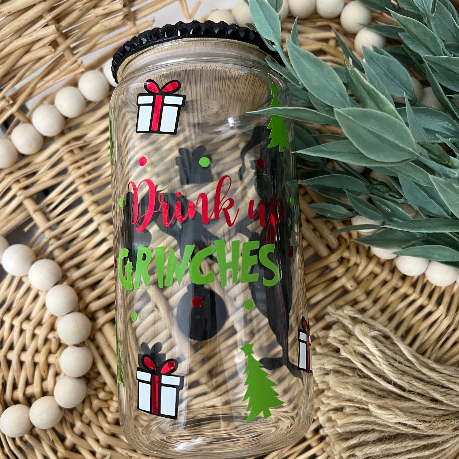 The Grinch Iced Coffee Glass Cup Drink up Grinches Beer Etsy