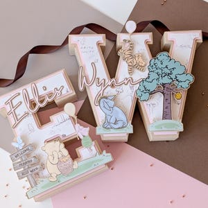 Letras 3D do Ursinho Pooh, decorações de aniversário do primeiro aniversário do Ursinho Pooh | Chá de Bebê do Ursinho Pooh, decoração de festa de madeira de cem acres