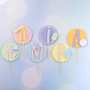 CupCake Topper Candyland Birthday | Candyland Decorations |  Pastel Girl Party | Pastel Cake Topper | Cake Topper Name | Girl Birthday Cake