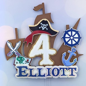 Décoration de gâteau pirate, décoration de fête Ahoy Matey, bateau de pirate pour gâteau, carte au Trésor, décoration de fête nautique, anniversaire de garçon, bateau pirate sur le thème de la mer