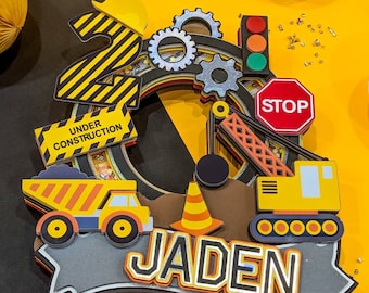 Adorno para tarta de construcción, decoración de cumpleaños de camión volquete, adorno para tarta de excavadora, fiesta en construcción, tarta de cumpleaños de camión