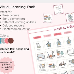 Printable Kids Weekly Visual Schedule | Week at a Glance Routine Chart | Picture Calendar for Children | Daily Planner for Kids