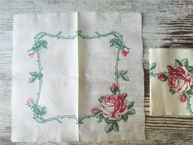 Soviet paper Napkins set of 14 napkins Roses Napkins Floral napkins Rustic Home Decor Collectible Soviet era napkins