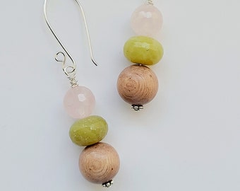 Gemstone & Wood Bead Earrings