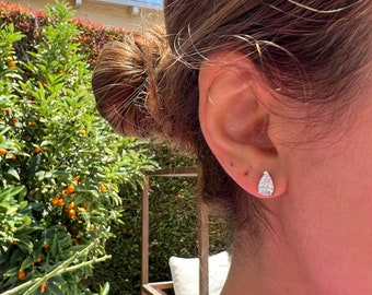 Sterling Silver Pear Cut Moissanite Stud Earrings - 7mm Teardrop Design